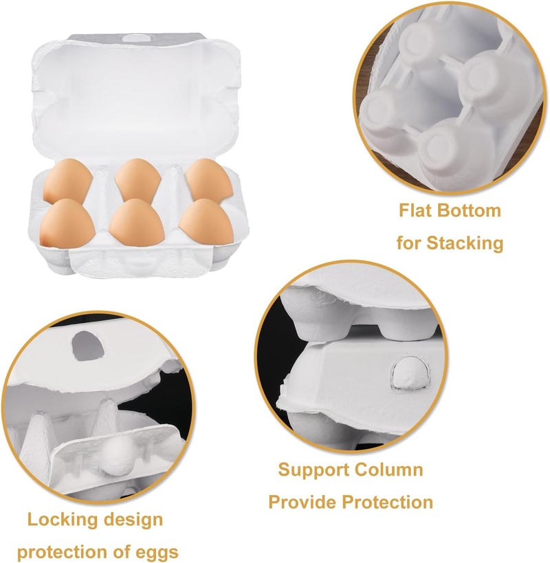 IHDYPPEW 50 Pack Egg Baskets, Half Dozen Egg Cartons, Paper Egg Cartons, Egg Holder Hold 6 Eggs each for Safe Storage, Transport & Display - Ideal for Farm Fresh Eggs, Crafts, White(Standard Size) - Image 3